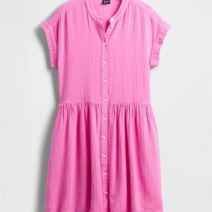 GAP Bright Pink Gauze Mini Dress with Pockets